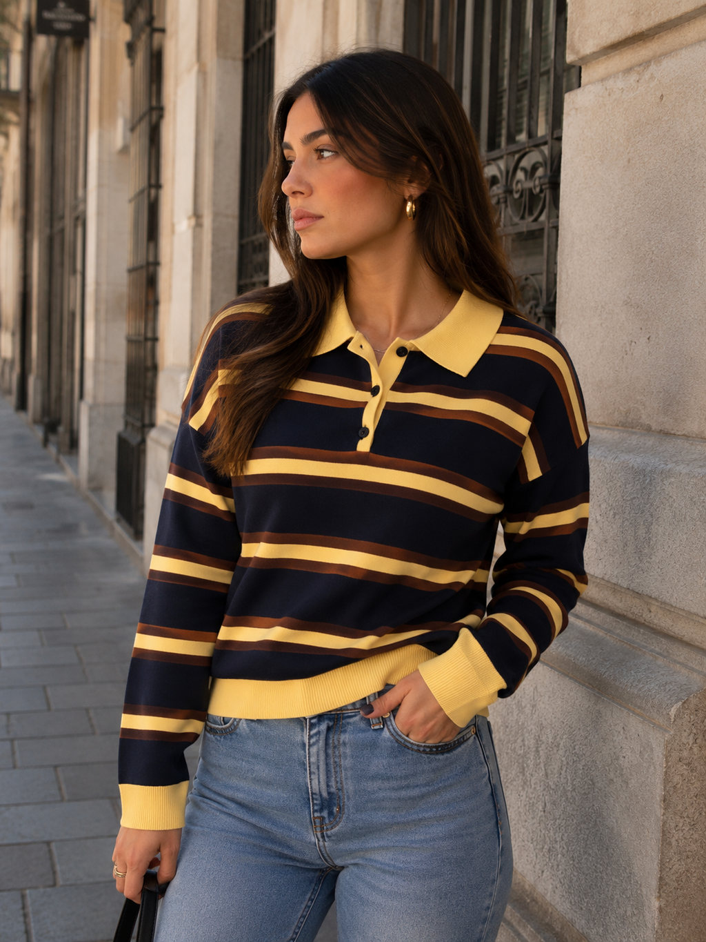 Jersey Polo de Punto a Rayas para Mujer