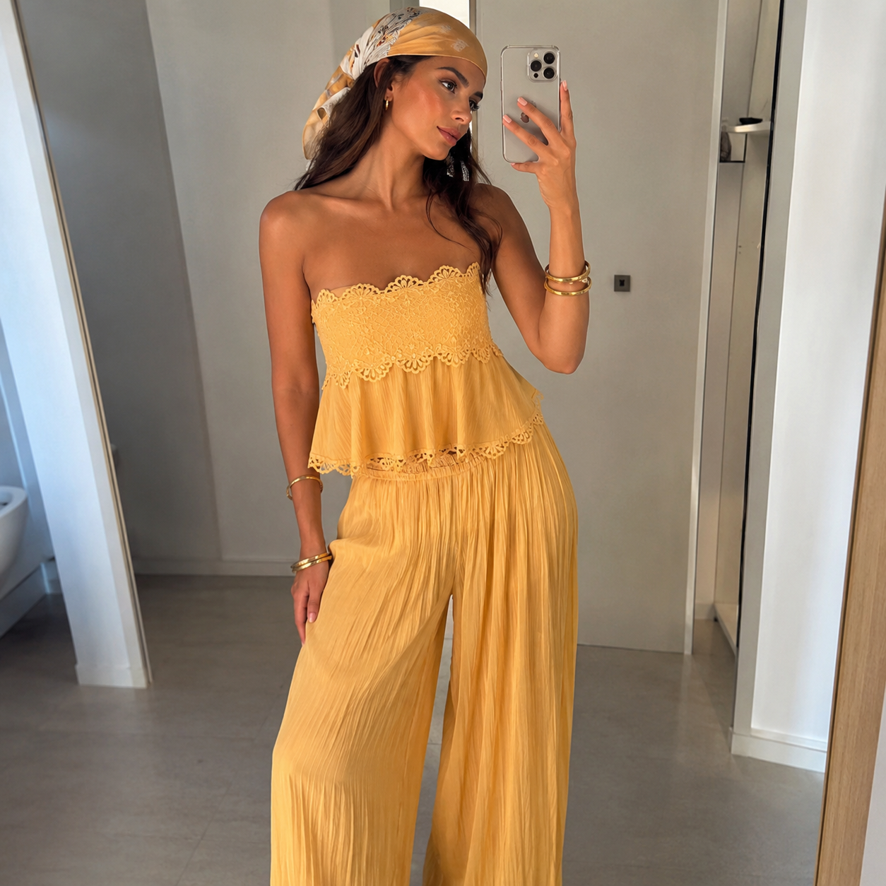 Conjunto  Boho Chic para Mujer | Top de Encaje y Pantalón Palazzo