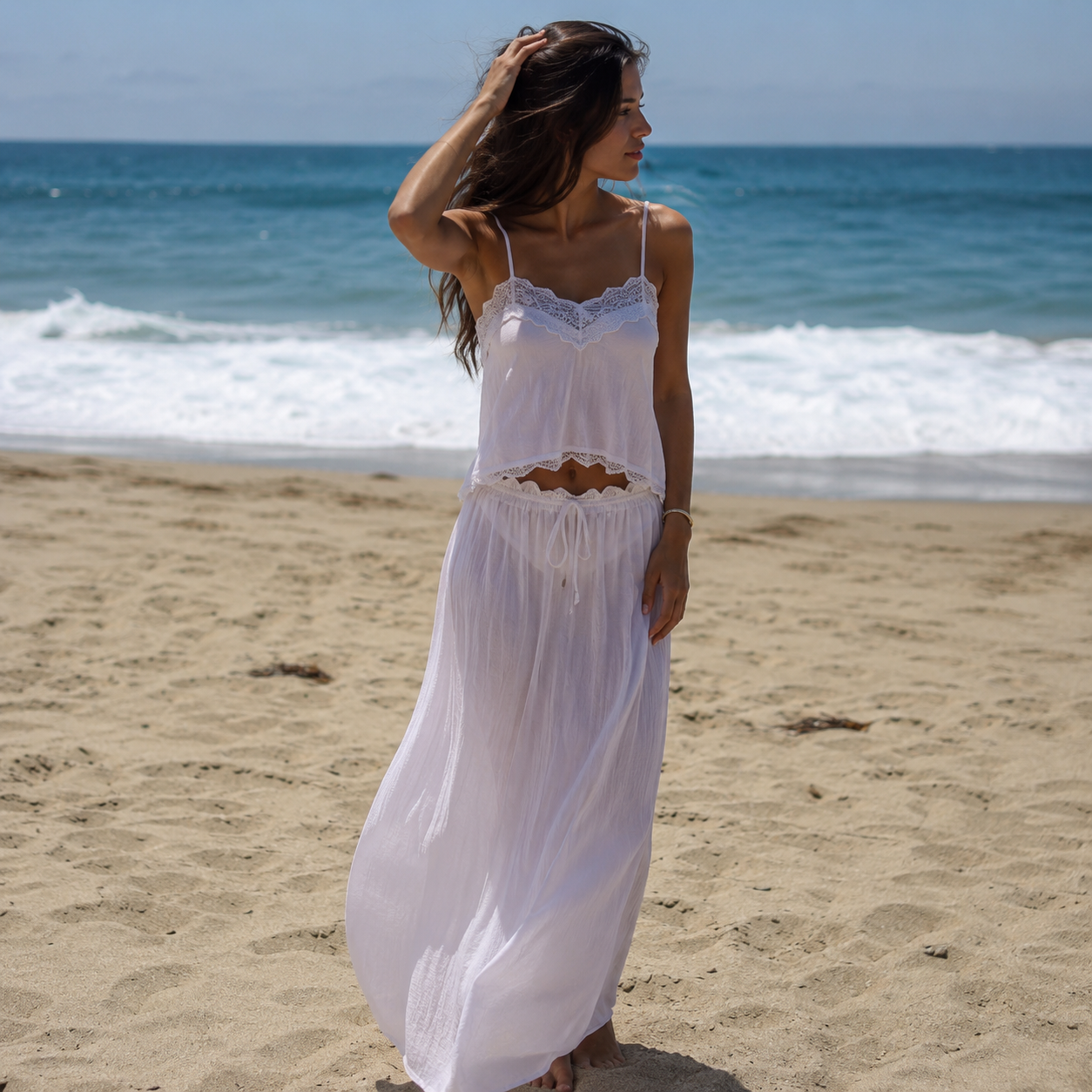 Conjunto  Boho Chic para Mujer | Top de Encaje y Pantalón Palazzo