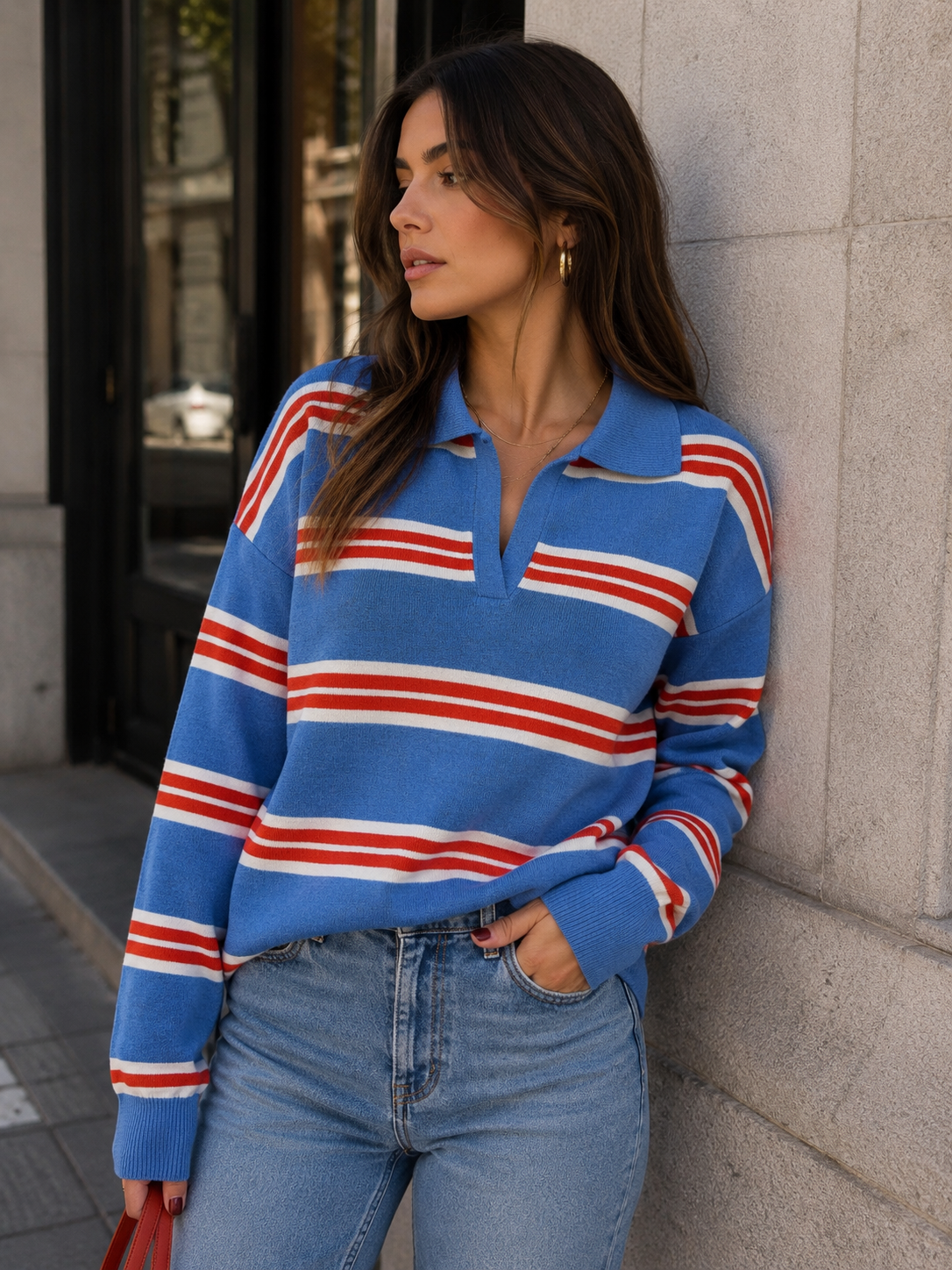 Jersey Polo de Punto a Rayas para Mujer